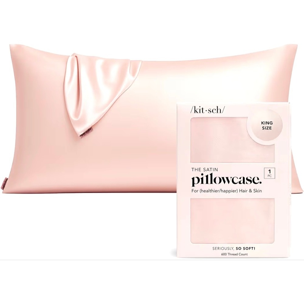 Kitsch Satin Pillowcase King Size Blush Pink Hair and Skin Beauty Rest 1 PC